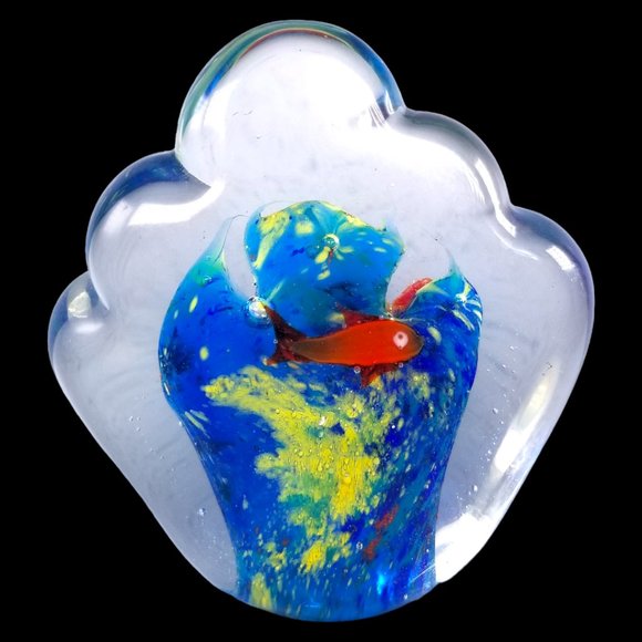 Murano Hand-Blown Double-Sided Fish Aquarium Italian Art Glass Paperweight. - Picture 3 of 15